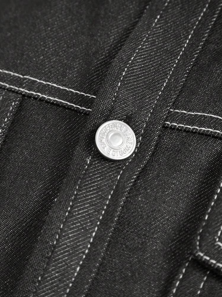 Manfinity Homme Hombres Cazadora con puntada con bolsillo con solapa - Negro - Añade 5