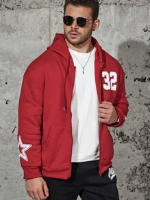 Manfinity Homme Nam Kích thước lớn Lỏng lẻo phù hợp In thư Dây rút Dây kéo Hoodie - Màu Đỏ Sâu - Xem 5