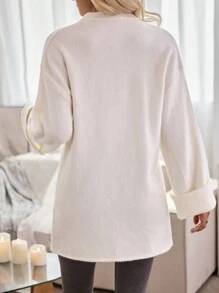 GENKIRA 纯色落肩针织套头衫，适合秋冬季穿着 - 米色 - 查看 3