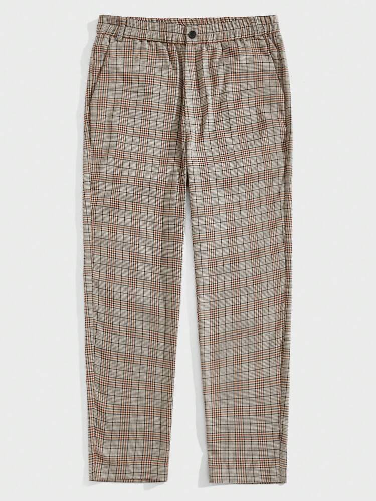 Men Plaid Print Slant Pocket Suit Pants