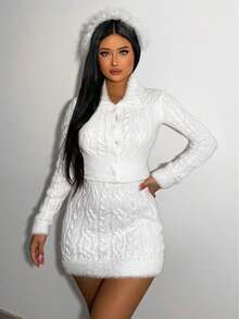 VaVaBold Cable Knit Cardigan & Knit Skirt - White - View 4