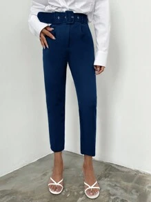 RueChic Belted Cropped Suit Pants - Blue - View 1