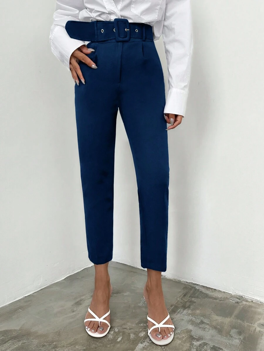RueChic Belted Cropped Suit Pants - Blue - View 1