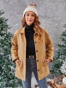 Aveloria Drop Shoulder Button Front Coat - Brown - View 5