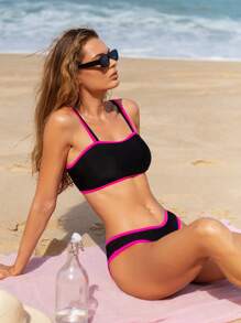 Contrast Binding Bikini Set For Summer Beach Vacation - Multicolor - View 5