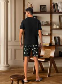 Conjunto de pijama / Pijama con gráfico de lema y dibujos animados para hombres - Negro - Ver 2