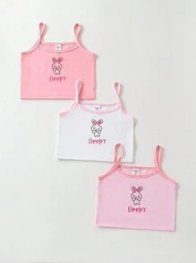 Young Girl 3pcs Letter & Cartoon Graphic Underwear Cami Top - Multicolor - View 1