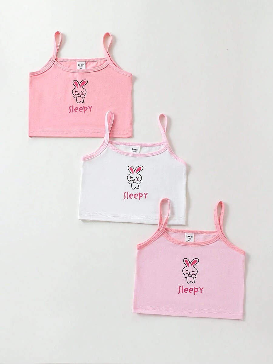 Young Girl 3pcs Letter & Cartoon Graphic Underwear Cami Top - Multicolor - View 1