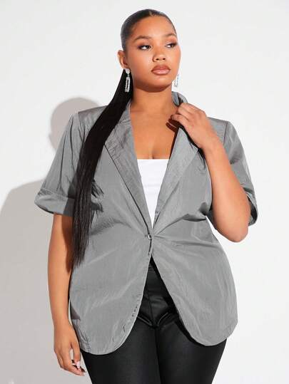 SHEIN SXY Plus Lapel Neck Single Button Blazer
