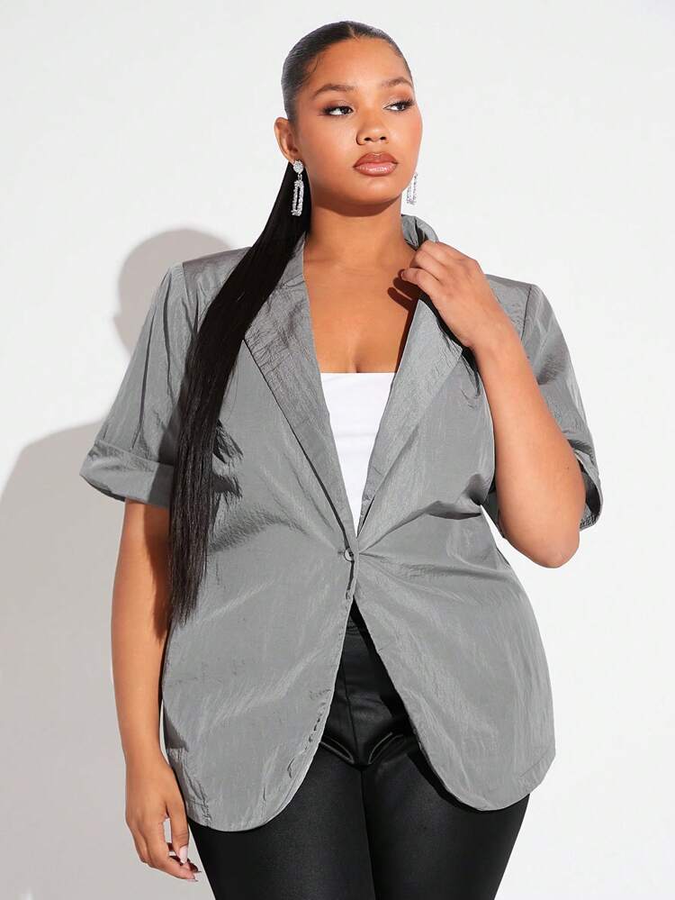 Plus Lapel Neck Single Button Blazer