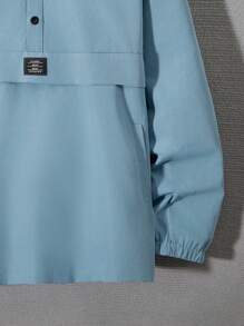 Thiếu niên con trai Nút Nửa Chi tiết được vá áo có mũ Áo khoác - Màu xanh lam - Xem 3