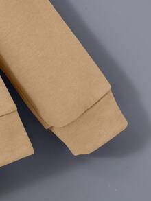 SHEIN Áo nỉ in hình hoạt hình và khẩu hiệu dành cho bé trai tuổi teen - Màu Khaki - Xem 3