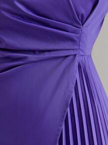 Modelyn 素色百褶下擺洋裝 - 紫色 - 查看 6