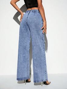 SHEIN BAE High Waist Wide Leg Jeans - Blue - View 2