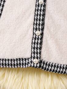 SHEIN Young Girl Houndstooth Pattern Teddy Jacket - Black and White - View 8