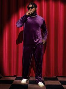 GENTILAND 男式加大高領絨面套頭衫和長褲 - 紫色 - 查看 1