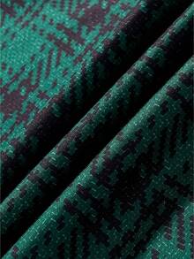 ROMWE MEN Prep Men Letter Print Plaid Drawstring Waist Jogger Pants - Green - View 4