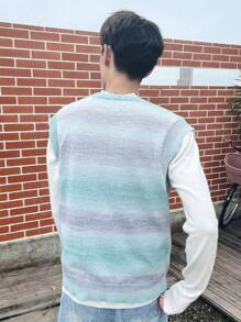 Claim Dot 男士漸層V領毛衣背心 - 綠色 - 查看 2