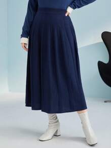 Mulvari Plus Solid A-Line Pleated Sweater Skirt