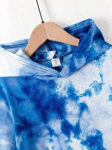 SHEIN Tween Boy Tie Dye Hoodie & Sweatpants - Blue - View 5