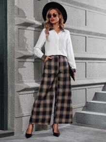 EMERY ROSE Plaid Print Button Front Shirt & Wide Leg Pants - Multicolor - View 6