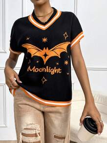 SHEIN Unity 1 Miếng Dơi & Mẫu chữ Sọc trang trí Áo len vest - Nhiều màu - Xem 5