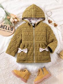 SHEIN Young Girl Bow Detail Dual Pocket Hooded Coat