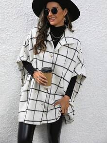 SHEIN LUNE Plaid Print Batwing Sleeve Coat - Multicolor - View 5