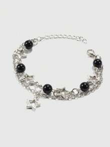 ROMWE Grunge Punk Pulsera con diseño de estrella con cuenta con diseño de cadena