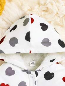 SHEIN 女嬰愛心圖案毛絨襯裡連帽外套