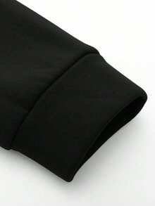 Extended Sizes Men Plus Letter Graphic Drawstring Hoodie - Black - View 3