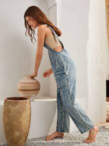 Bohemela Dual Pocket Denim Overalls Without Tube Top - Blue - View 5