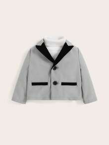 SHEIN Baby Boy Lapel Neck Jacket & Pants Without Sweater - Multicolor - View 5