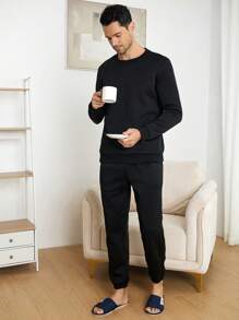 Nam Chất rắn Bộ áo & quần Lounge - màu đen - Xem 1