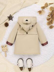 SHEIN Baby Girl Cartoon Embroidery 3D Ears Design Hooded Trench Coat - Apricot - View 2