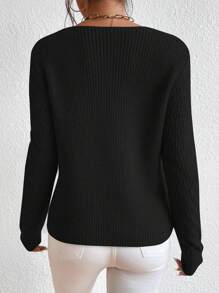 Cloudara Solid Color Sweater Pullover - Black - View 2