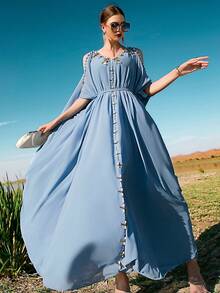 Al Najma Vai lạnh tay cánh Đầm - Màu xanh lam - Xem 6