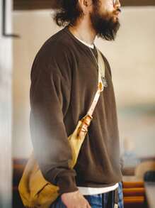 Men 1pc Letter Patched Drop Shoulder Sweatshirt - Navy Blue - View 5