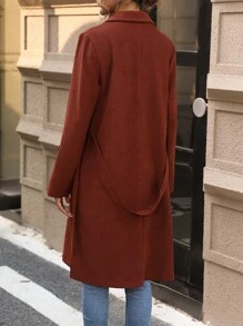 SHEIN LUNE Roll Tab Sleeve Double Button Belted Coat - Rose Red - View 2