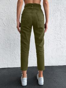 Cottnline High Waisted Tapered Jeans - Khaki - View 2