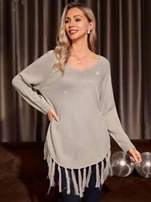 EMERY ROSE Pull À Strass À Franges Manches Raglan