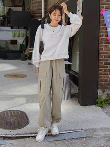 Dazy Star Slogan Embroidery Drop Shoulder Sweatshirt - Grey - View 6