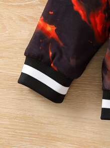 SHEIN Young Boy Wolf Print Teddy Lined Varsity Jacket - Multicolor - View 5