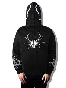 Manfinity EMRG Nam Nhện In Áo Zip Up Hoodie - màu đen - Xem 1