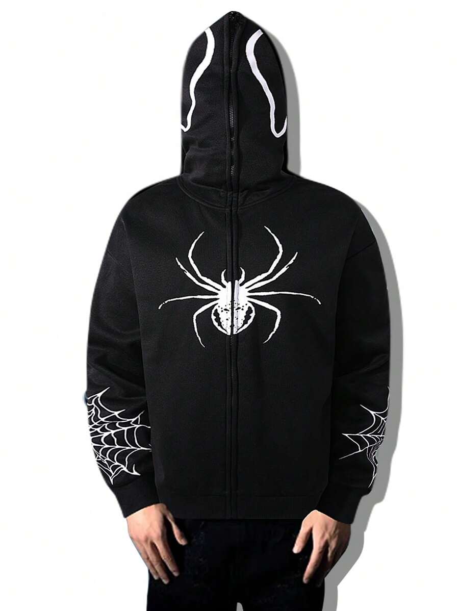 Manfinity EMRG Nam Nhện In Áo Zip Up Hoodie - màu đen - Xem 1