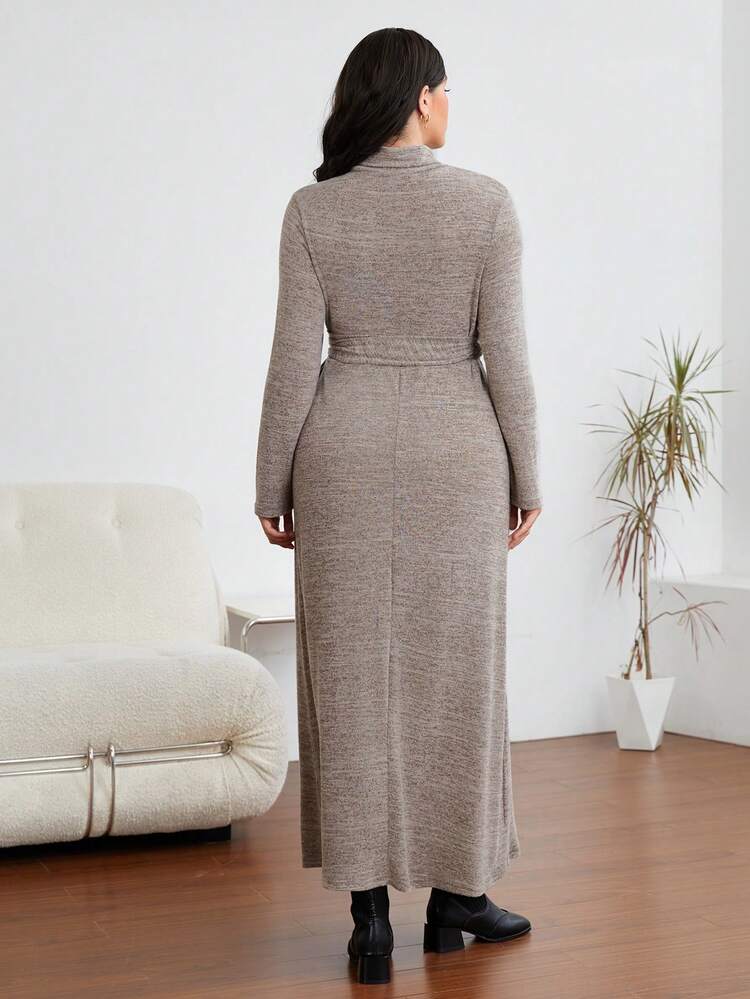 Plus Mock Neck Belted Dress