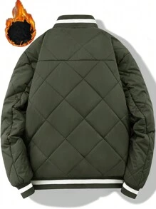 Manfinity Homme 男式棒球领常规版型绗缝加厚外套 - 軍綠色 - 查看 2