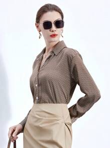 SHEIN BIZwear 滿版印花前紐扣襯衫 - 彩色 - 查看 1