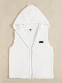 SHEIN EZwear 字母補丁細節連帽絨毛外套馬甲 - 白色 - 查看 4