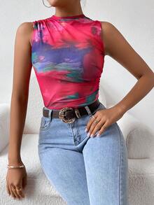 SHEIN Clasi Nhuộm buộc Xù Áo ba lỗ - Màu Hồng Tươi - Xem 5